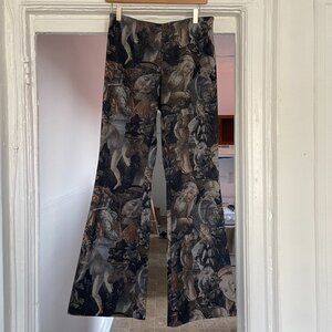 Vintage Renaissance Angel Sculpture Print Flare Pants